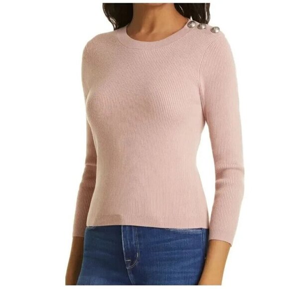 L'AGENCE BNWOT "Ronnie" women ribbed crew neck sweater blush button detail - Picture 1 of 7